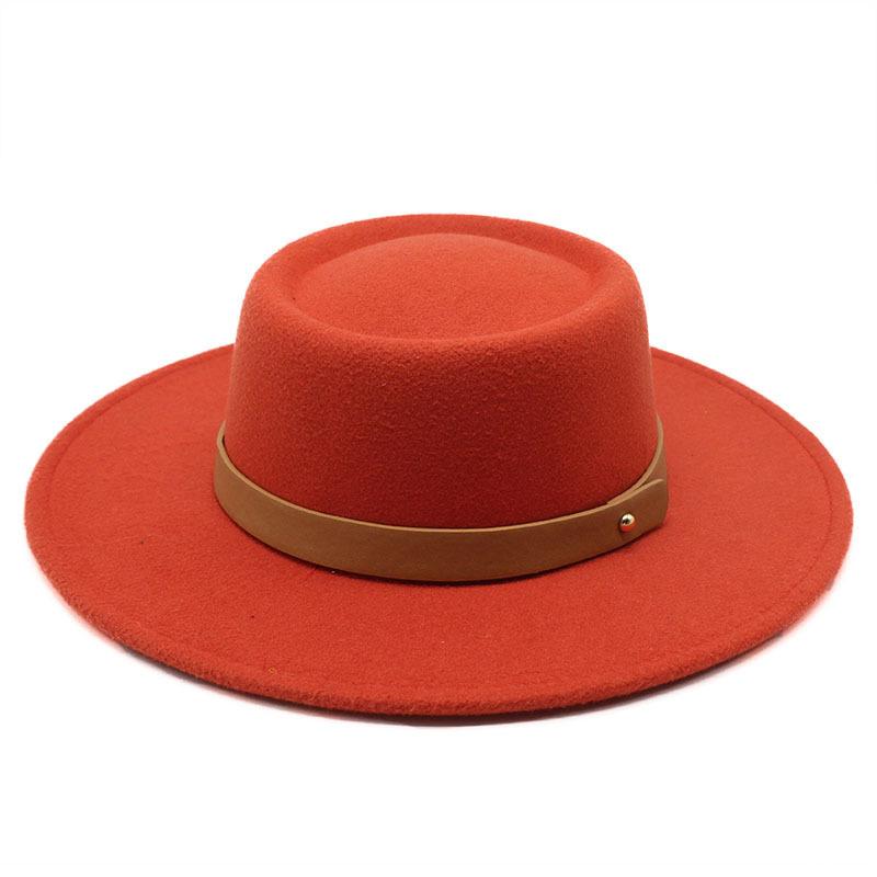 New ring-shaped flat-top wool felt big-brimmed top hat for men and women, concave-convex top, European and American fashion flat-top woolen top hat