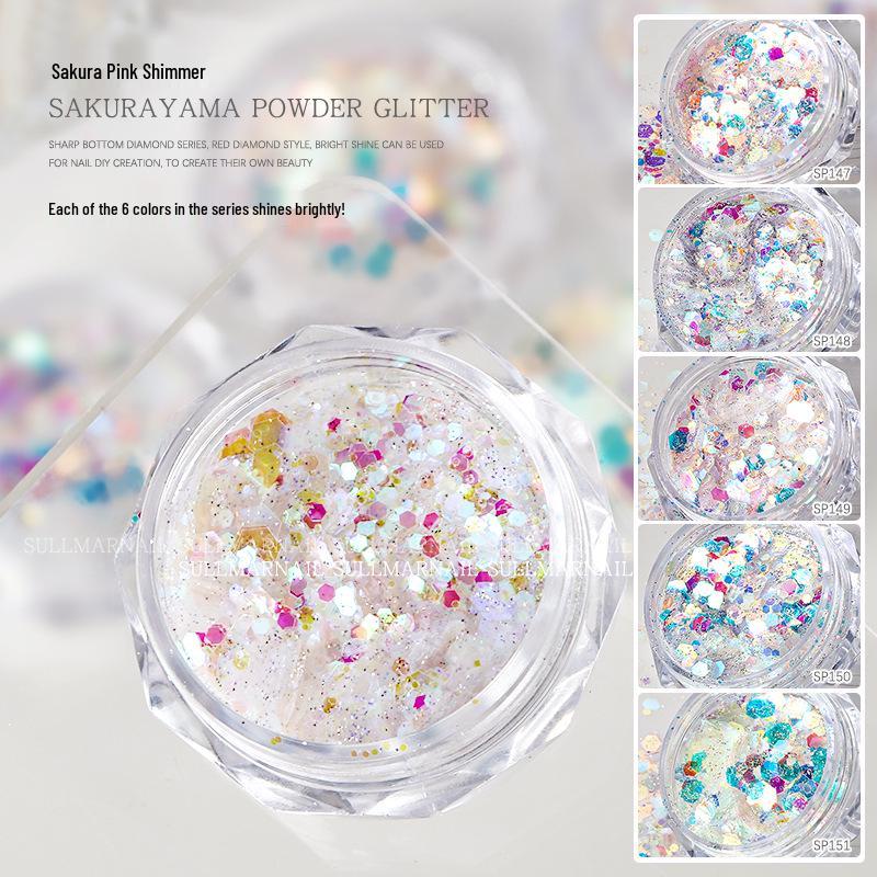 

Sakura Pink Holographic Nail Art: Mixed Glitter & Sequins