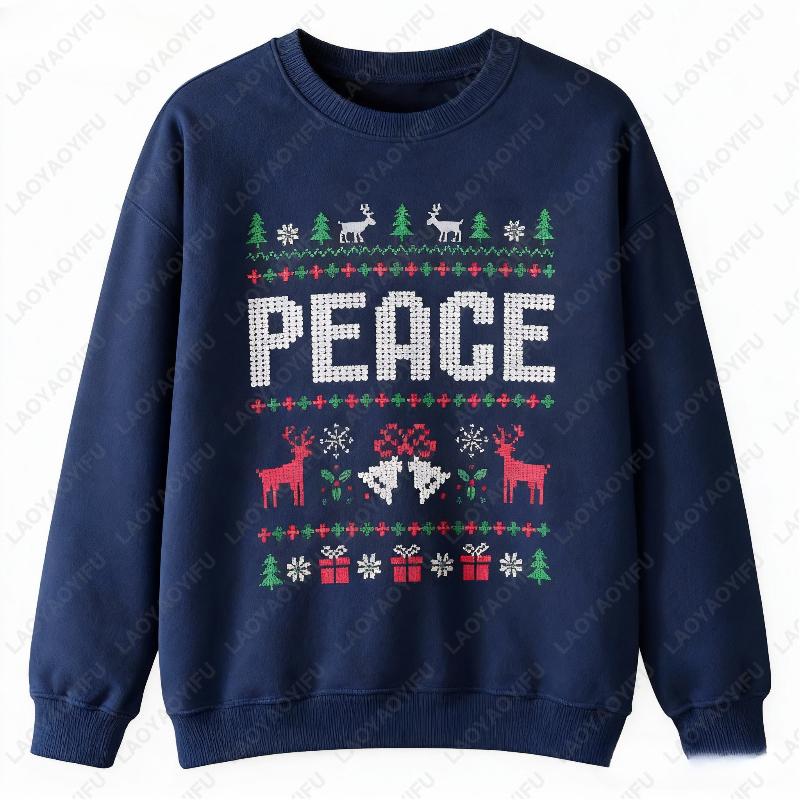 Matchande Par Jul Rolig Par Huvtröja Jag Kommer i Fred Klassiker Sweatshirts Män Kvinnor Vinter Nyår Jul Varm Pullover