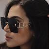 Gafas de Sol sin Montura con Adorno de Diamantes Marea para Mujer Patilla Hueca Gafas de Sol de Montura Grande Gafas para Mujer