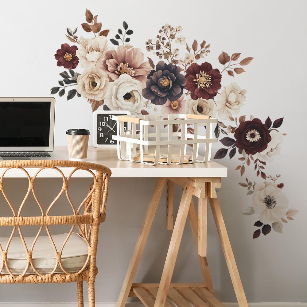 Handbemalter Pflanzen-Blumen-Wandaufkleber Selbstklebend Abnehmbar für Schlafzimmer Wohnzimmer Wanddekoration