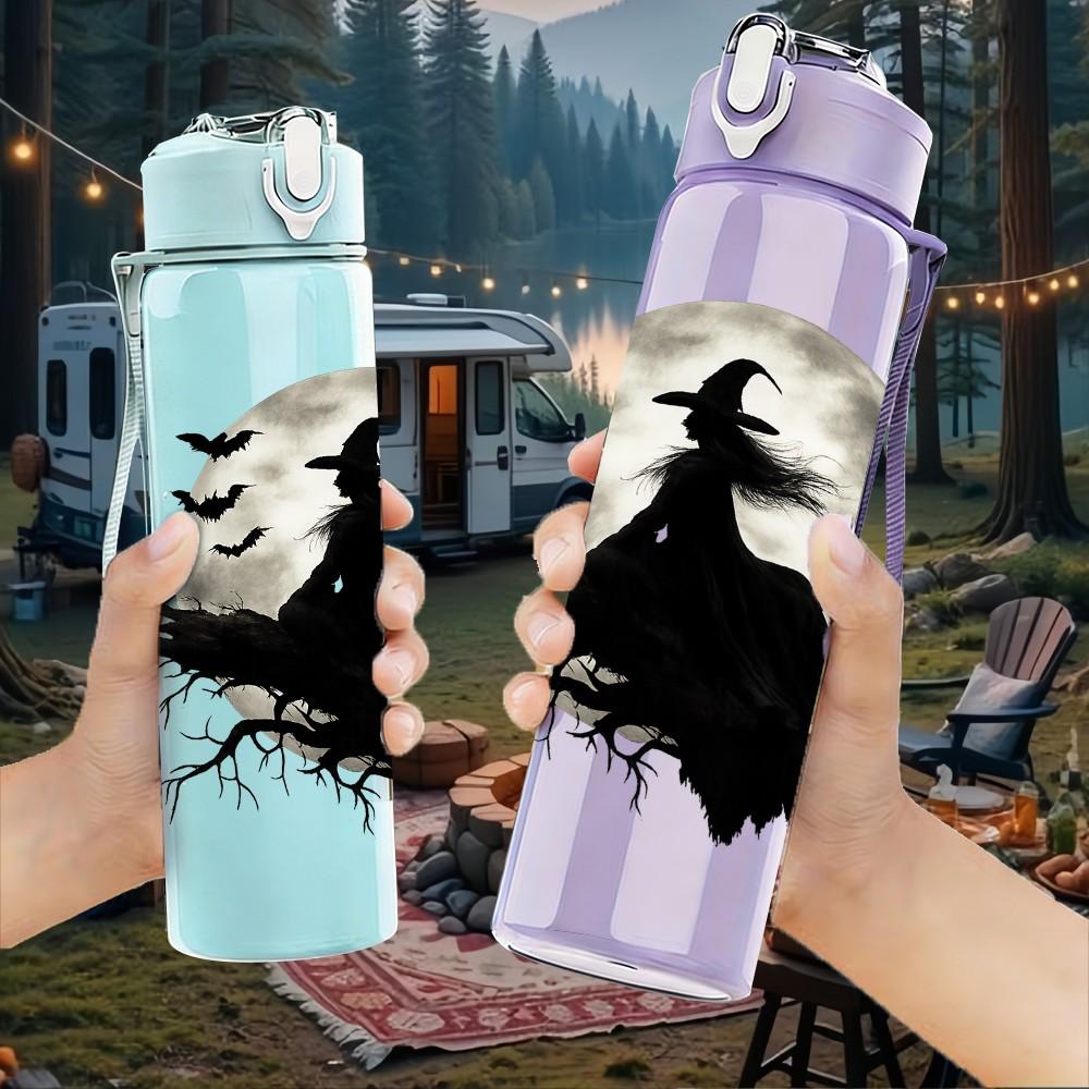 1PC Witch Crow Moon Silhouette 750ml Color Plastic Sports Water Bottle Leakproof Flip Straw Lid Suitable for Sports Office Home Use