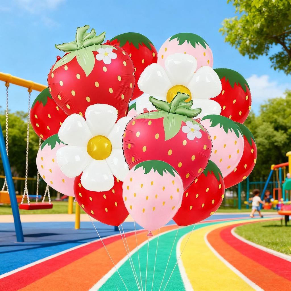 Fruit Theme Balloon Set Matte Strawberry Daisies Aluminum Film Balloon Party Arrangement Strawberry Printed Balloon