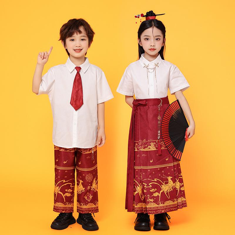 Children'S Chinese Style Performance Clothes, Primary School Students' Sports Meeting Boys And Girls' National Tide Horse Skirt, Hanfu Tang Clothing M