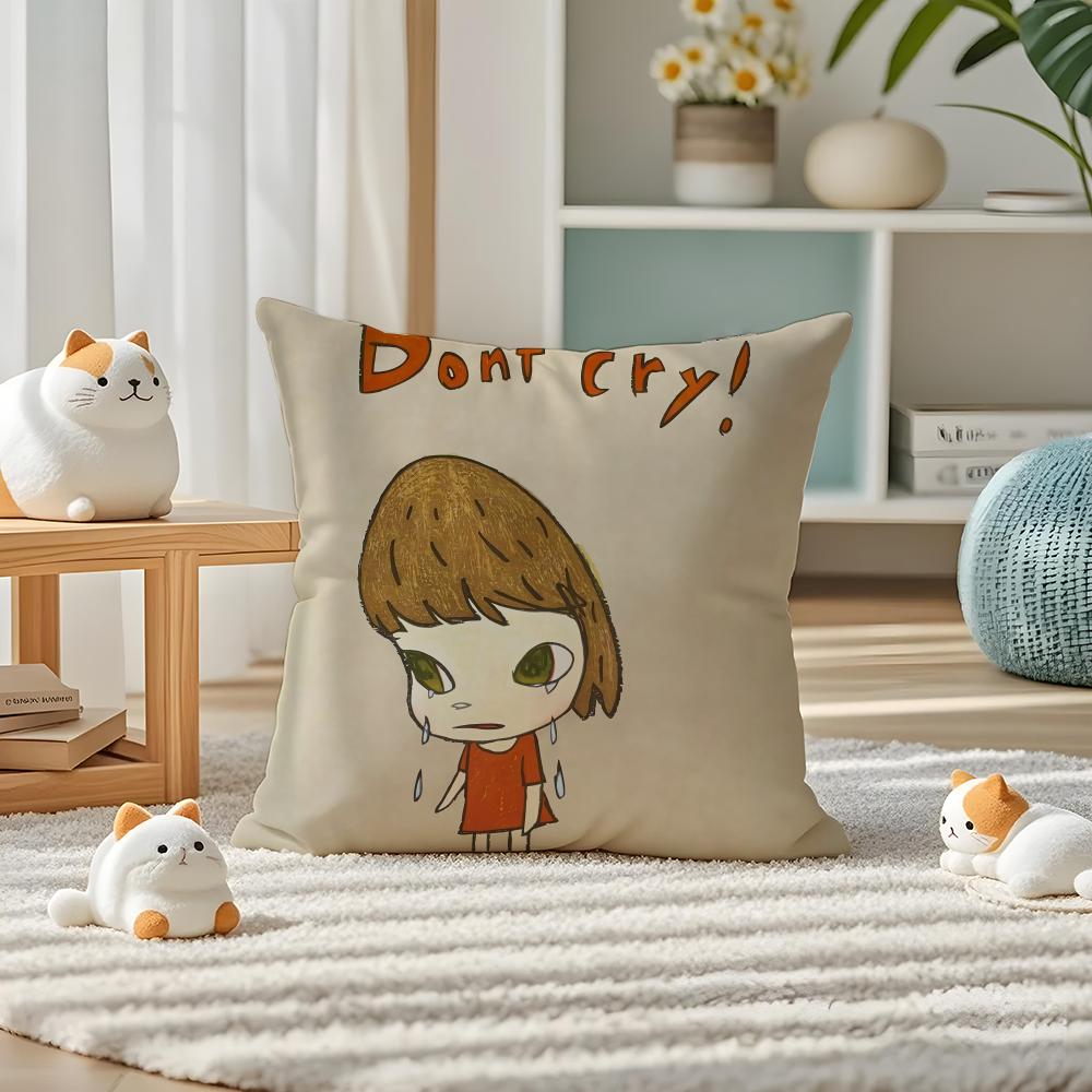 Yoshitomo Nara Pillow Case Silky Elegant Comfort Sofa Bed Invisible Zipper