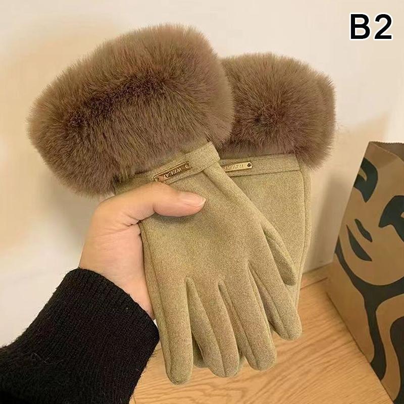 1Pair Autumn Winter Woman Warmth Gloves Plush Touchscreen Compatible Gloves Windproof Warm Cycling Mountaineering Gloves