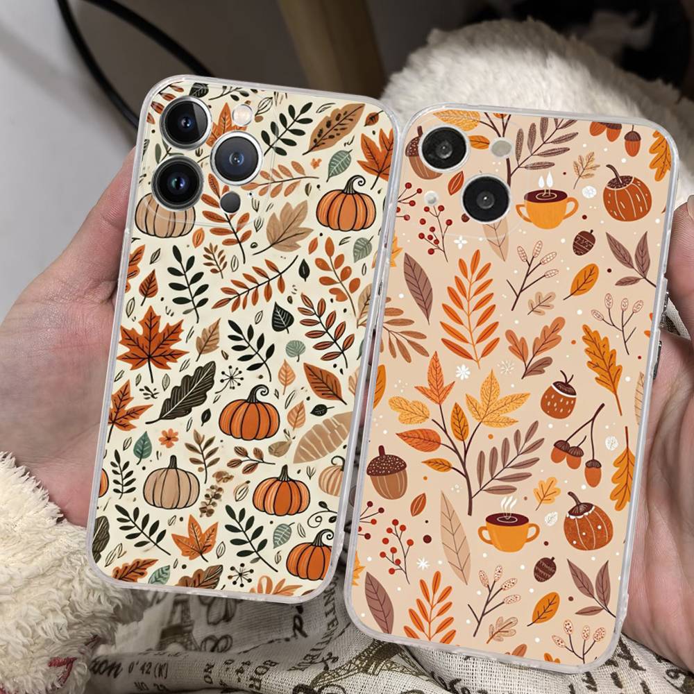Autumn Leaves Pumpkin Clear Silicone Soft TPU Phone Case For iphone 17 16 15 14 Plus 13 12 Mini 11 Pro Max Shell Capa