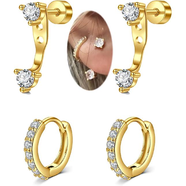 Silver Gold Cartilage Earring for Women Hypoallergenic Flat Back Earrings Threadless Helix Earring Tragus Studs 6mm Cartilage Jewelry Flatback