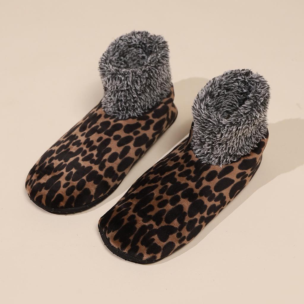 Women's Winter Warm Fleece Leopard Pattern Ankle Socks - Comfortable Indoor and Outdoor, Animal Pattern Home Casual Socks, Soft and Warm Floor Socks
