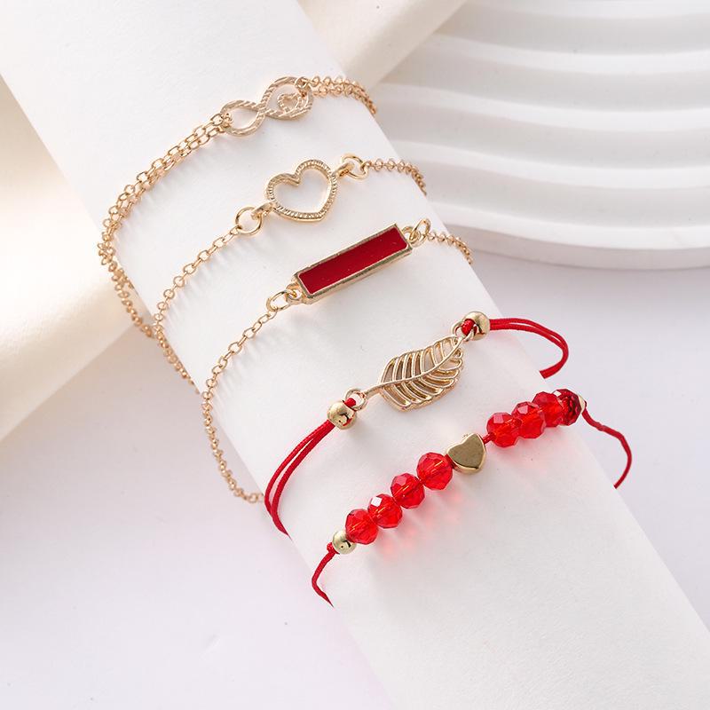 

Модный комплект из 5 браслетов: Черные бусины, ручная работа, украшения в форме восьмерки, аксессуары в европейском и американском стиле 5-piece set красный