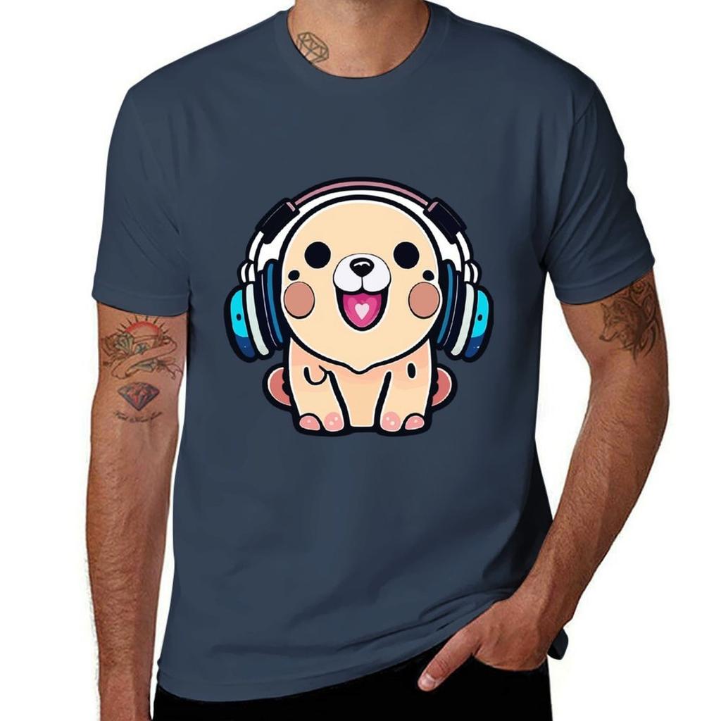 Cute Kawaii dog with headphones TShirt Casual Work Wear TShirt
