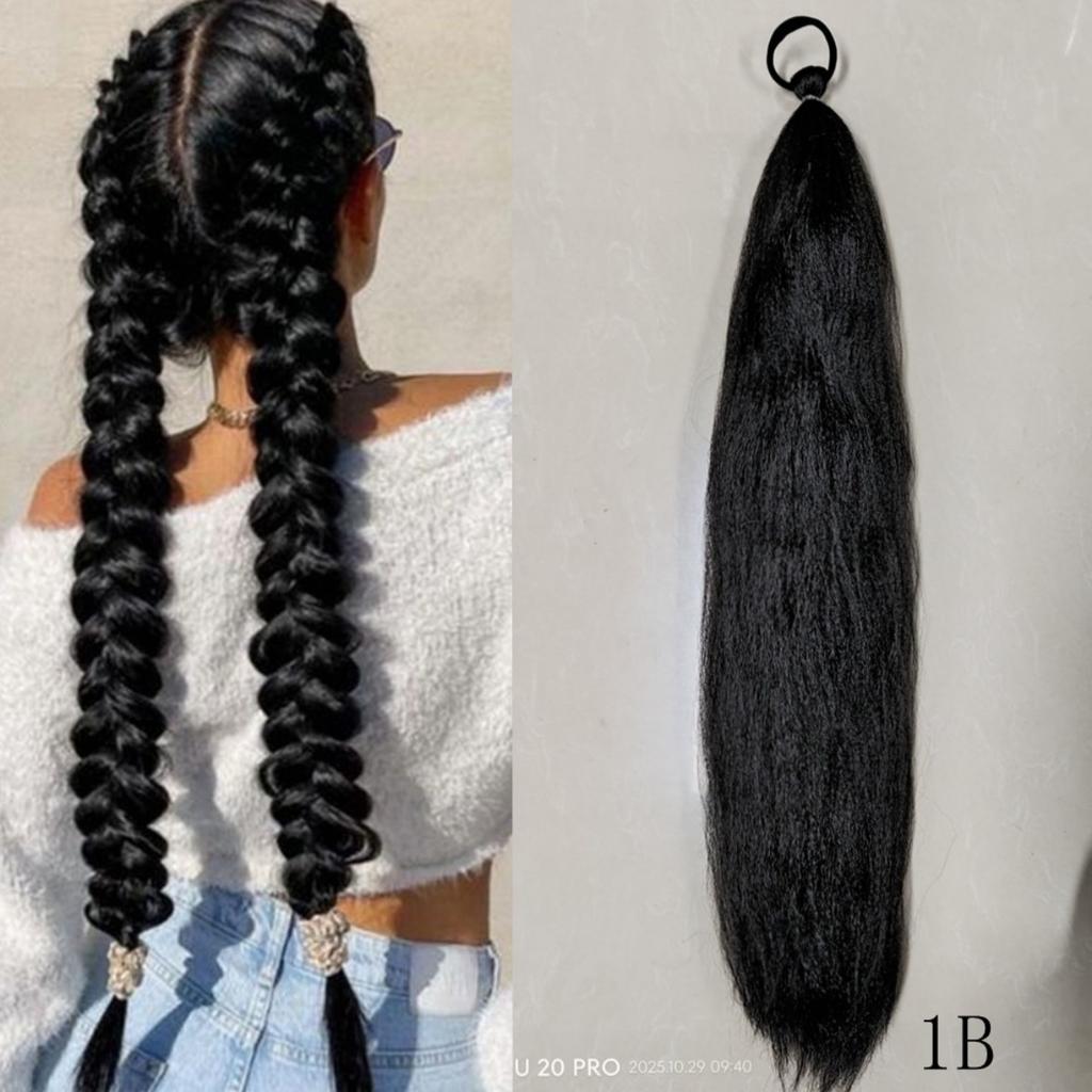 Extensii de Păr Coadă de Cal Sintetică Împletită de 66,04 cm | Rezistent la Căldură, Fibră de Înaltă Temperatură Dreaptă Yaki, Festival, Petrecere, Spectacol, Halloween, Cosplay