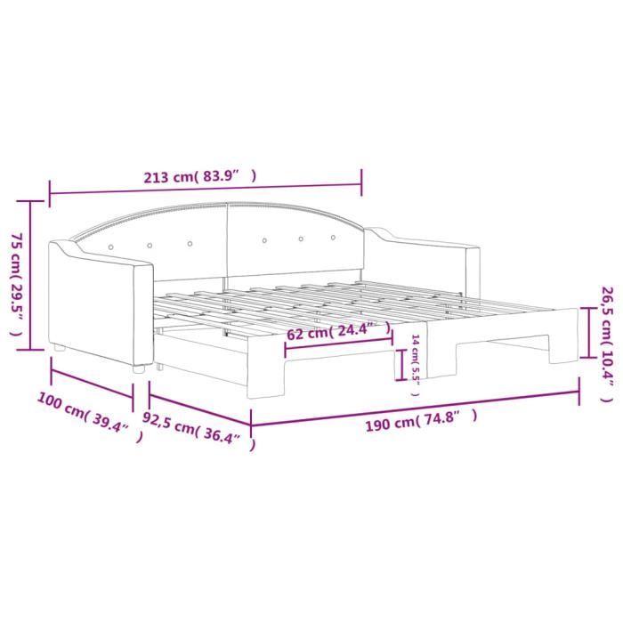 VidaXL Lit de jour avec lit gigogne noir 90x190 cm tissu 3197542