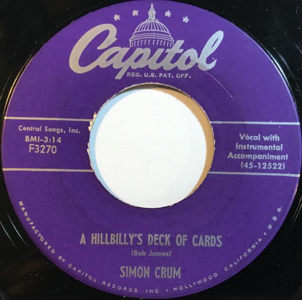 

7-дюймовая пластинка SIMON CRUM A Hillbillys Deck Of Cards Ooh F3270 Capitol Records 1955 Великобритания Кантри/Фолк Б/у