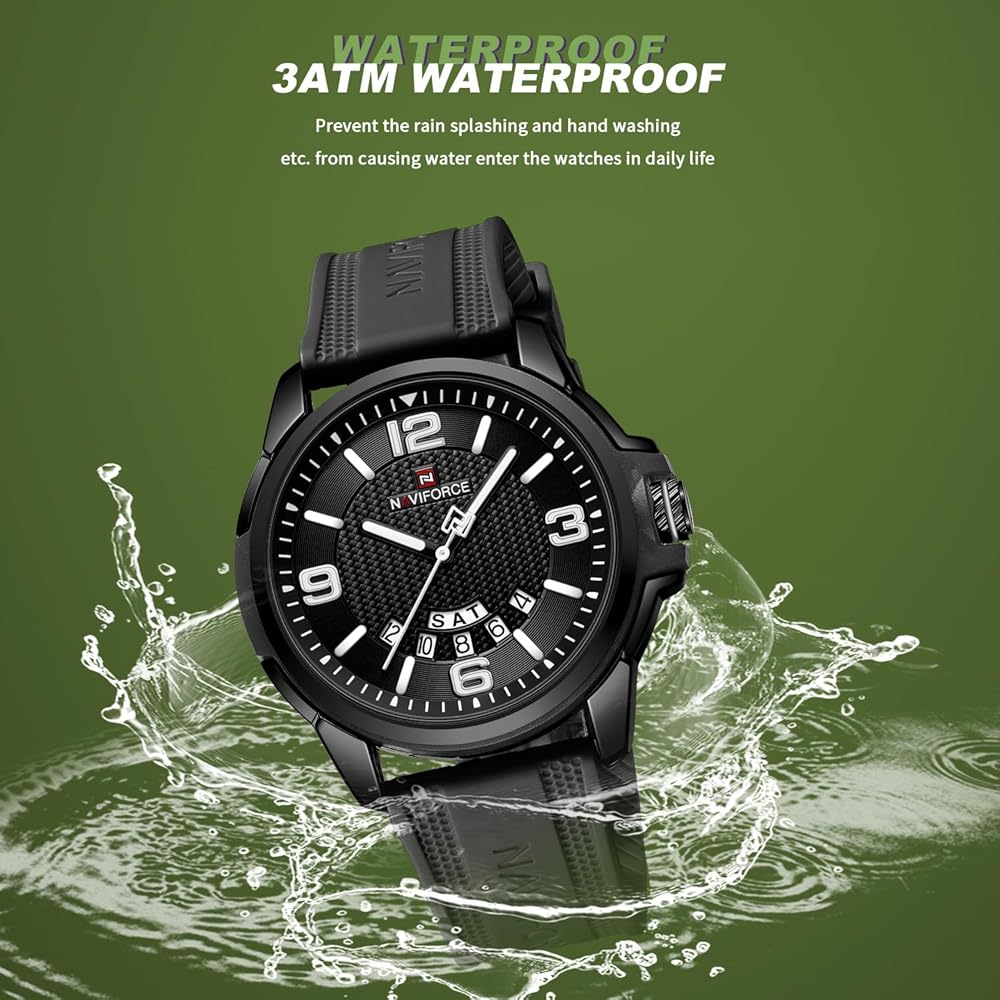 NAVIFORCE Military Analog Waterproof Watch Unisex Silicone Strap Black