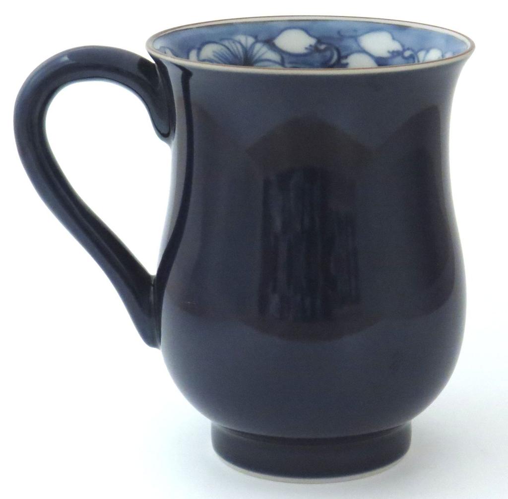 Maeken, Kyoto Ware, Kiyomizu Ware, Shiho Kiln, Blue Lacquered Arabesque Mug, D4-11 Blue