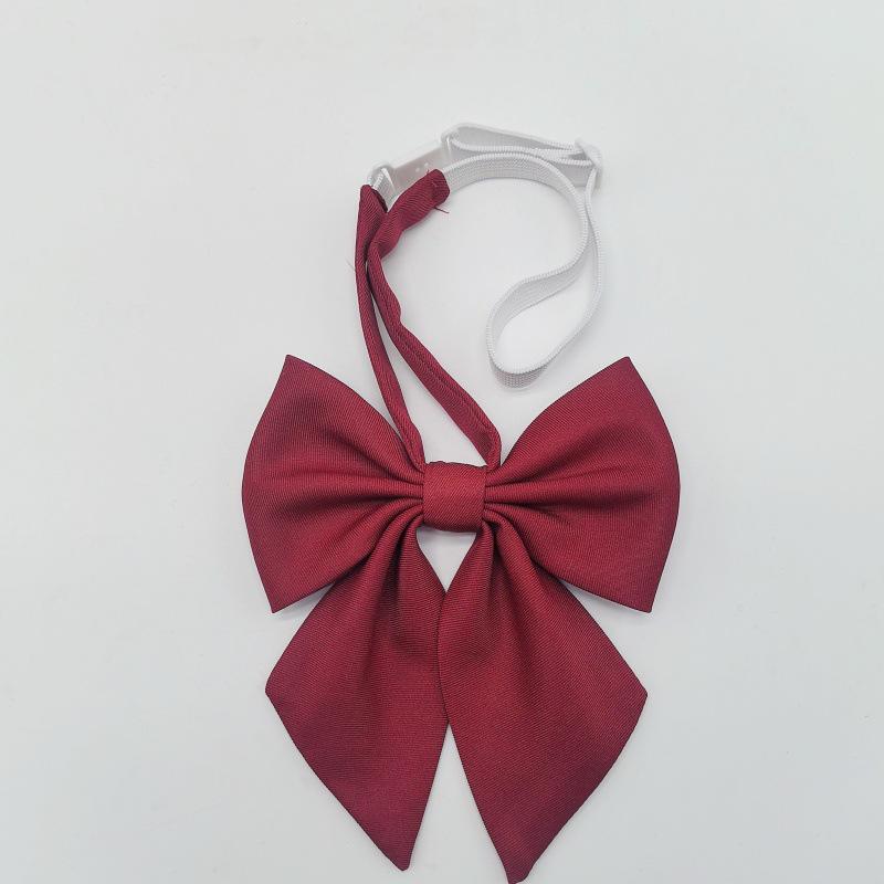 Wine Red Large Bow Tie - Japanese School Uniform Style for Women, Feather Detail, Versatile and Fashionable
