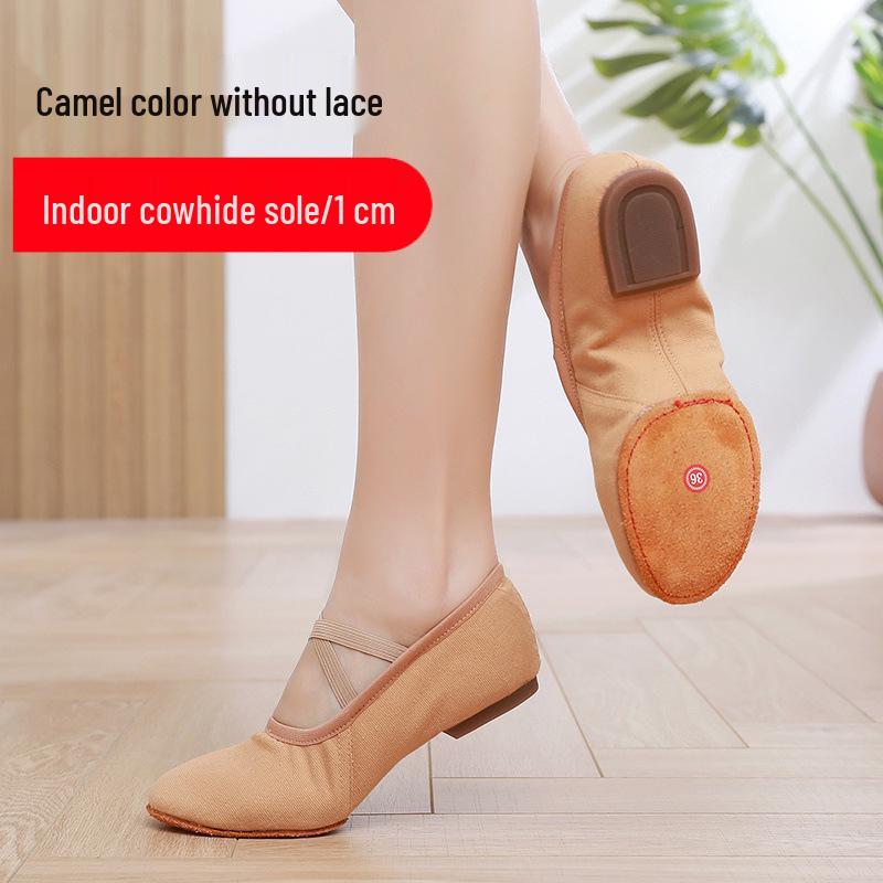 Women's Lace-Free Ballet Heeled Dance Shoes with Soft Sole for Yoga and Classical Dance
