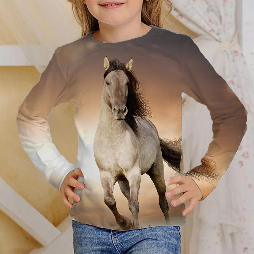 

Одежда для девочек-подростков с принтом лошади 3D от 8 до 10 лет, детская футболка с длинным рукавом для мальчиков, детская одежда, топы из полиэстера 2023 100