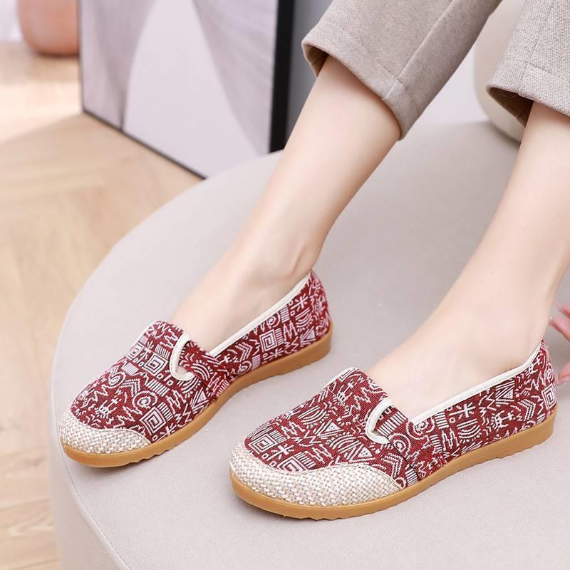 Spring/Summer 2025 Women's Breathable Ethnic Flat Linen Shoes - Lightweight Old Beijing Style