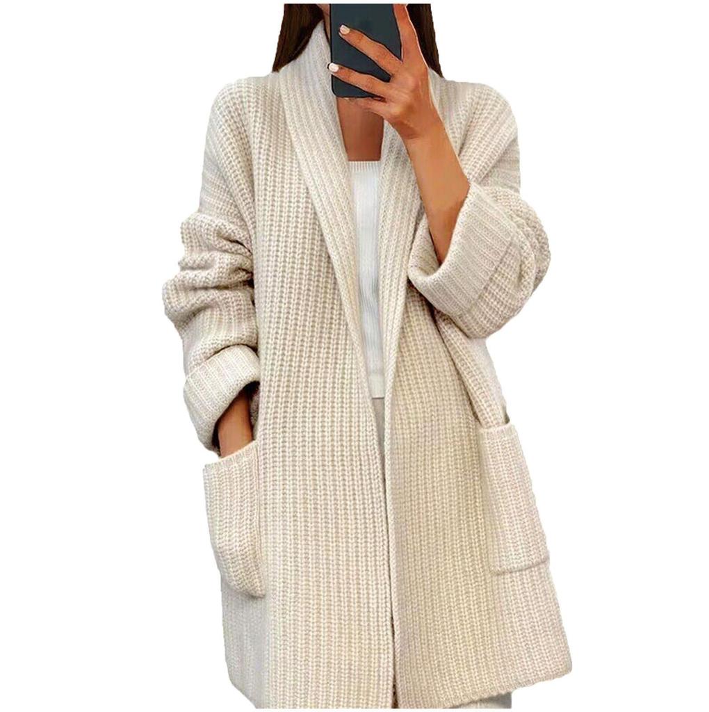 Women's Knitted Cardigan Solid Color Long Sweater Coat Thickened Winter Warm