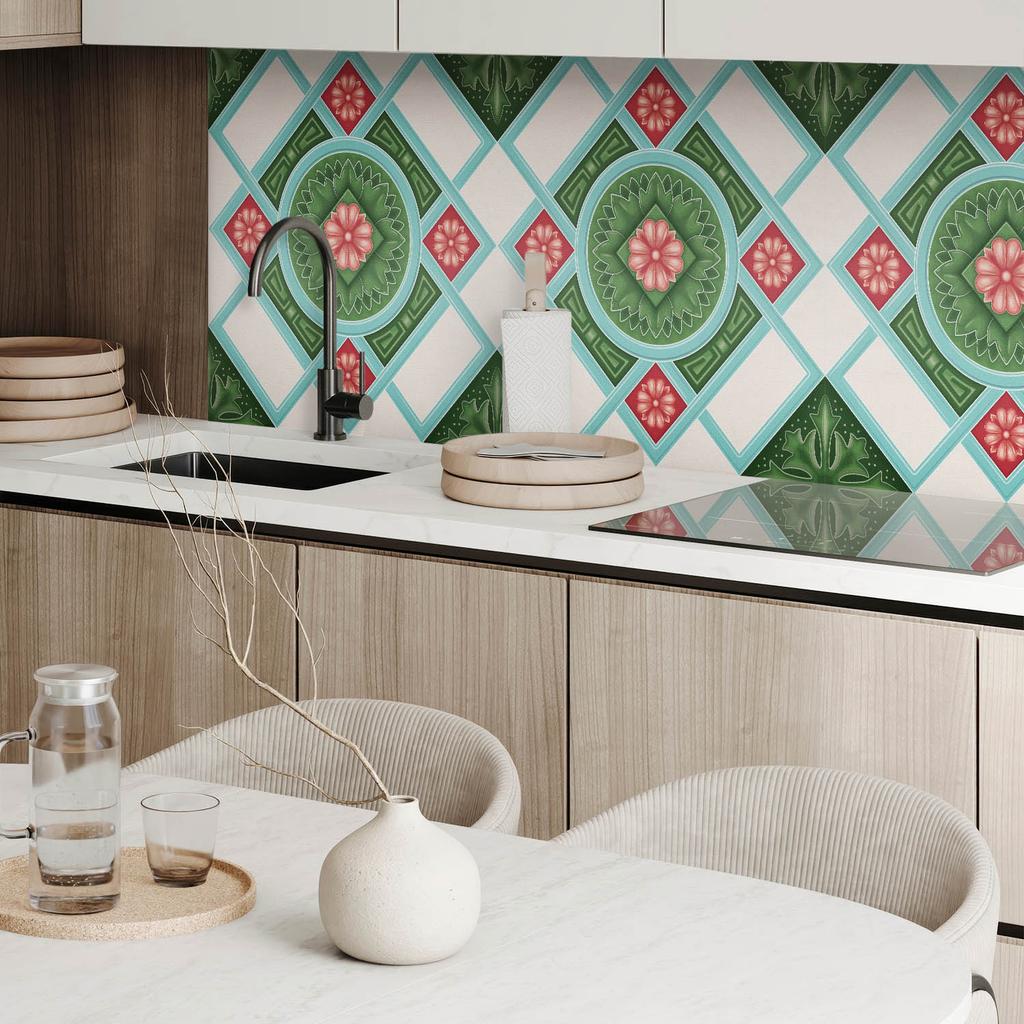 Panel Dekoracyjny Winylowy Samoprzylepny Z Nadrukiem 120X60 Cm Wzór Kwiatowy W Rombie