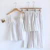 2025 Summer New Women's Pajama Set 100% Pure Cotton Crepe Sling+Shorts+Crop Pants Three Piece Set with Chest Cushion Home Fury