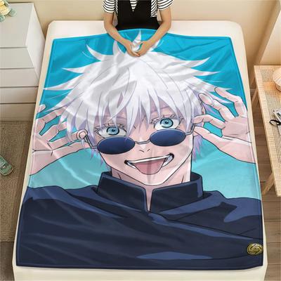 1Pc Jujutsu Kaisen Print Flannel Blanket, High Quality Comfortable for All Seasons, Home Decor, Warmth and Comfort, Perfect for Christmas Gifts