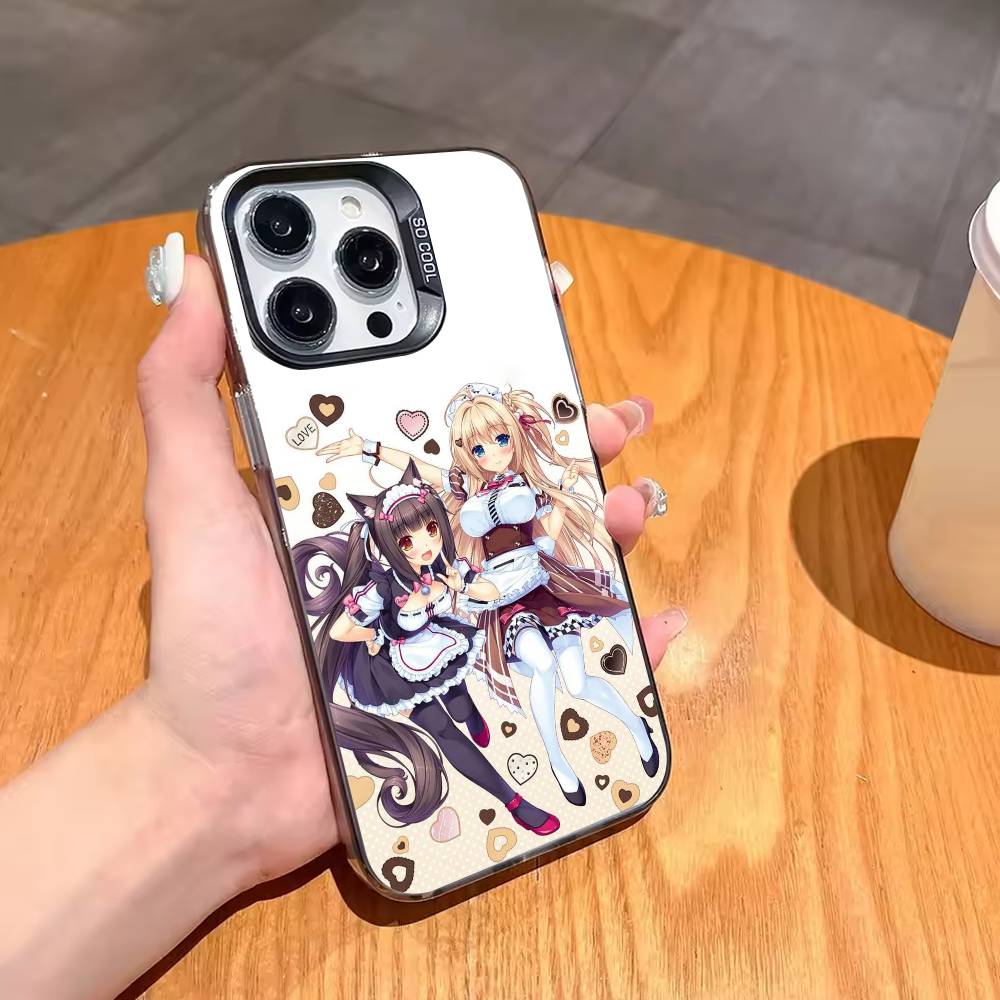 N-Nekopara girls Game Phone Case For iPhone17,16,15,14,13,12,11,Pro,MAX Gray Matte Silicone Black Cover
