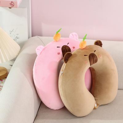 Cute Capybara U-Shaped Neck Pillow Suitable For Travel; Provides Dual Support For The Head, Neck, Chin In Any Sleeping Position
