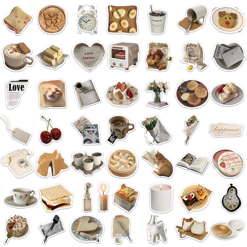50Pcs Good Morning Food Stickers Kawaii Cat Decals Decor Notebook Fridge Phone