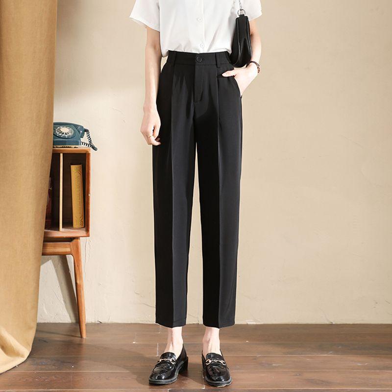 New Summer Casual Loose Oversize Minimalist Commuting High Waisted Slimming Pocket Solid Color Versatile Cropped Pipe Pants