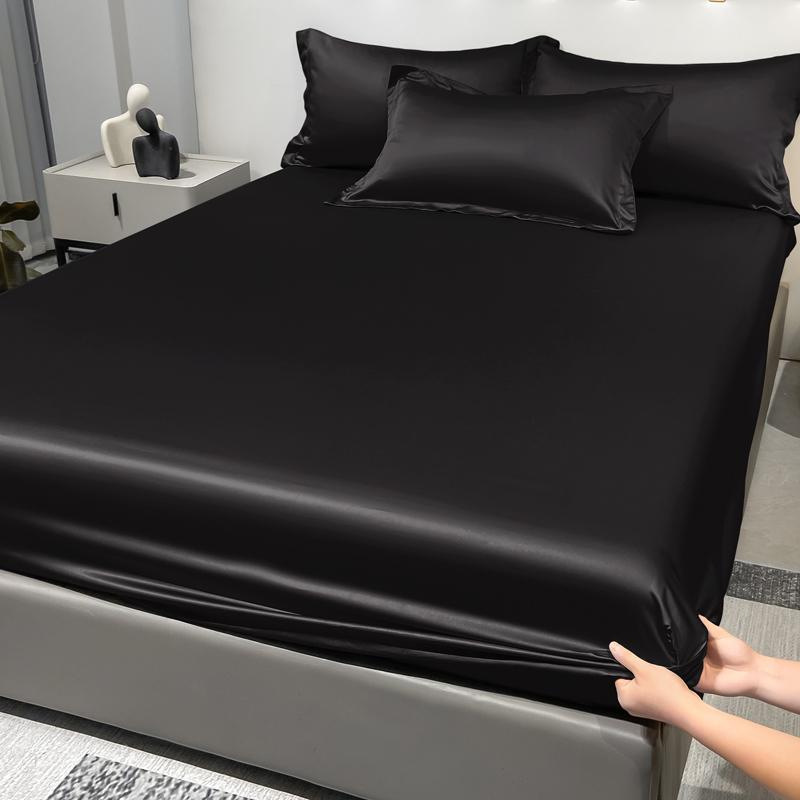 Four Seasons Men And Women Simple Fashion Black Satin Solid Color Ice Silk Bedspread Home Bedroom Hotel