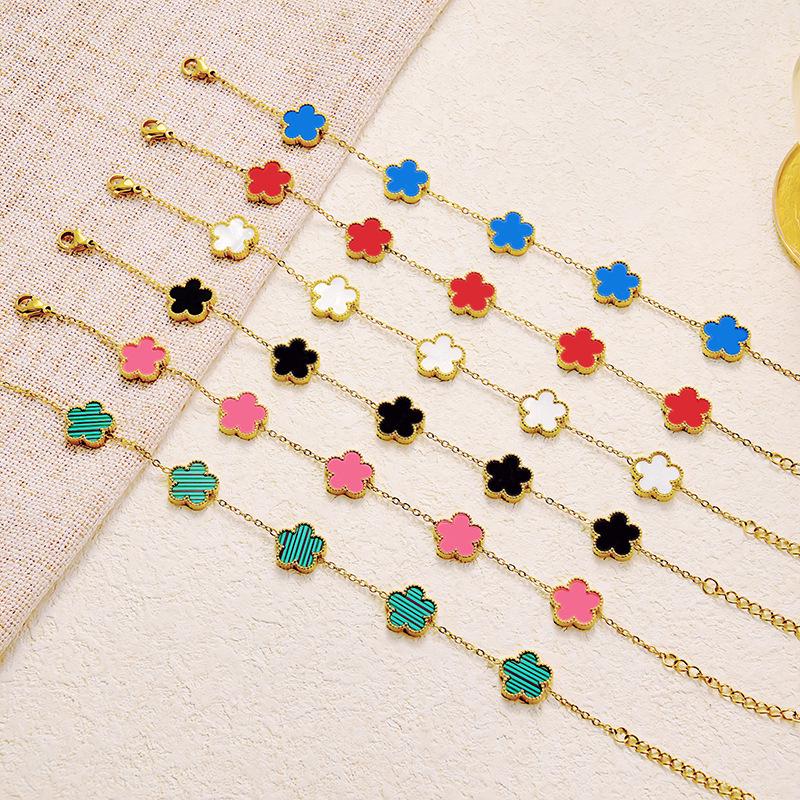 Titanium Steel Clover Bracelet with Mother-of-Pearl Double-Sided Design - Elegant and Versatile Fashion Jewelry.