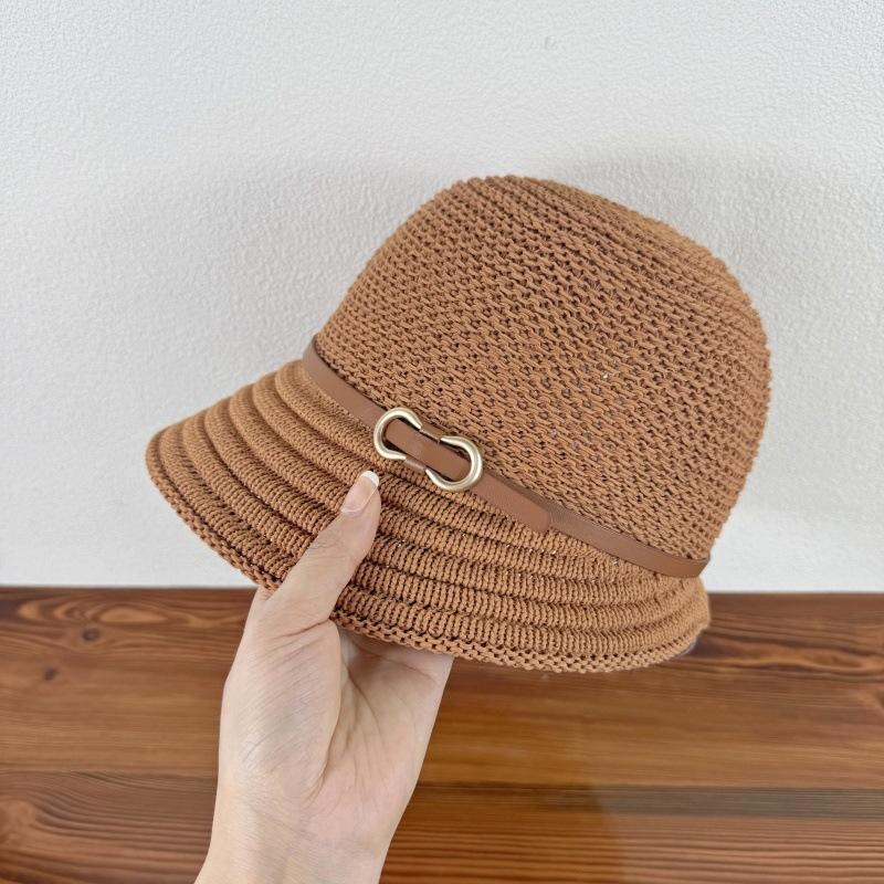 Belt Buckle Decoration Fisherman Hat Women's New Water Bucket Hat Cotton Linen Knitted Summer Fisherman Hat