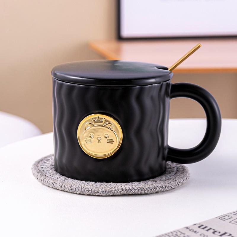 Nordic style ins creative relief wavy ceramic cup with lid household personalized simple coffee cup