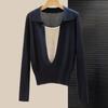 Women's Faux Two-Piece Contrast Lapel Knit Sweater