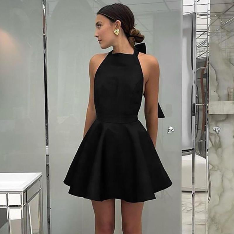 LYRIA French Style Sexy Black High-waist Sleeveless Halter Neck Dress, New European and American Fashion Short Dress