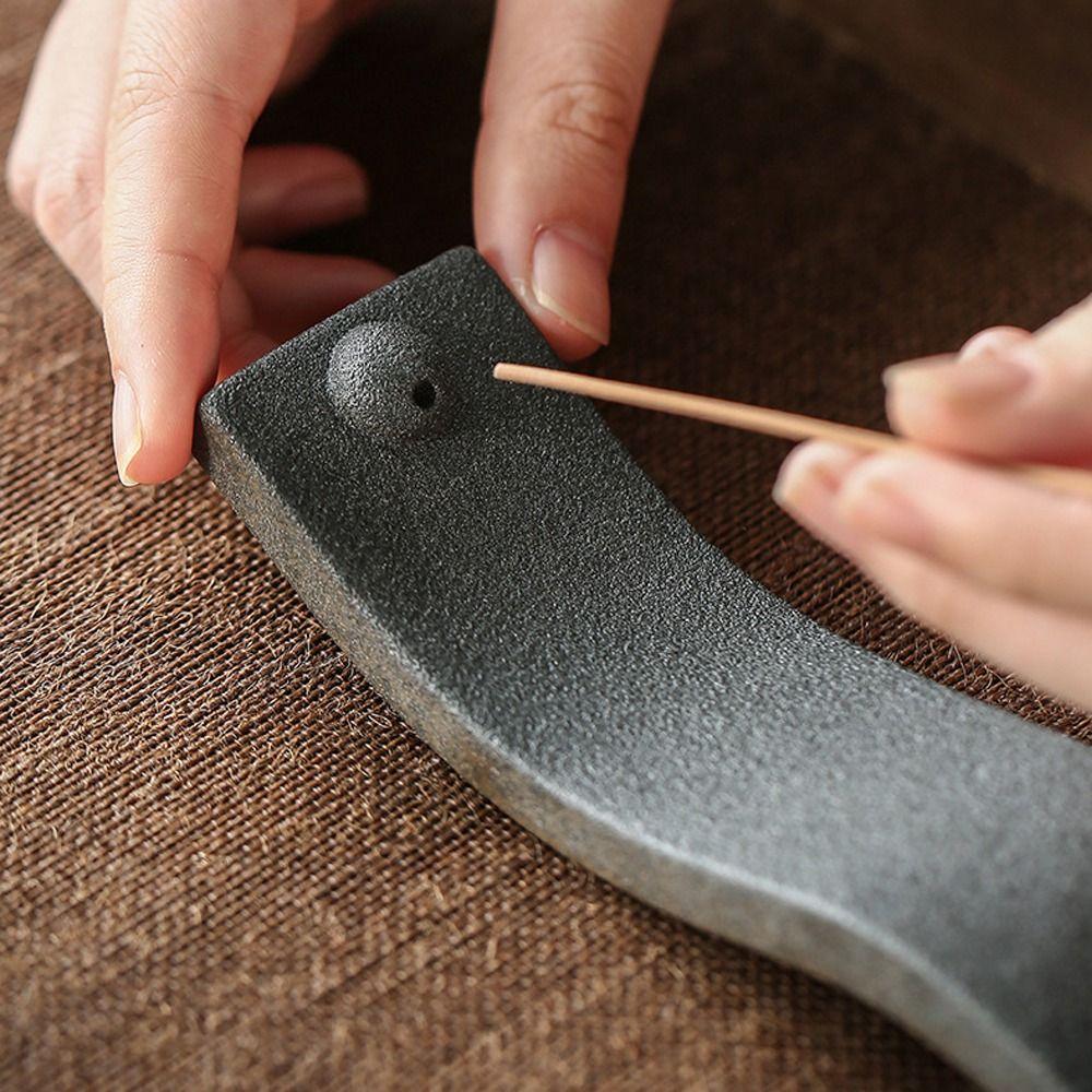 Handicrafts Incense Stick Holder Rough Ceramic Thread Design Incense Holder Lying Incense Stick Handmade Home Ornament Yoga Room