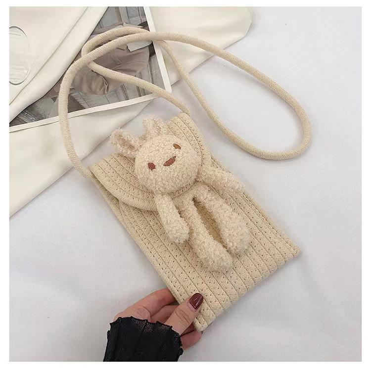 Damen Strandurlaub Umhängetasche: Gewebtes Baumwollseil Blumendesign für Handy & Münzen