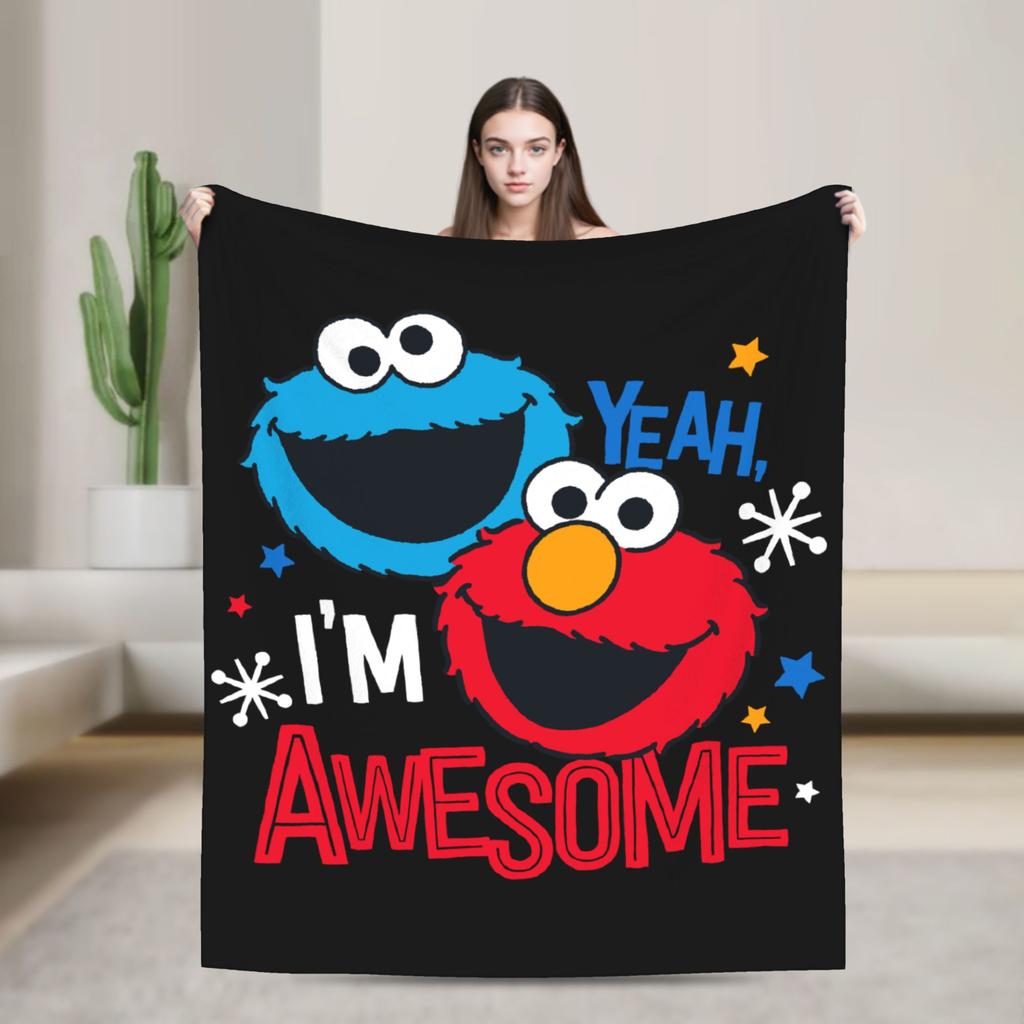 Cookie Monster & Elmo Sesame Street Blankets Plush Novelty Warm Throw Blanket for Home Autumn/Winter
