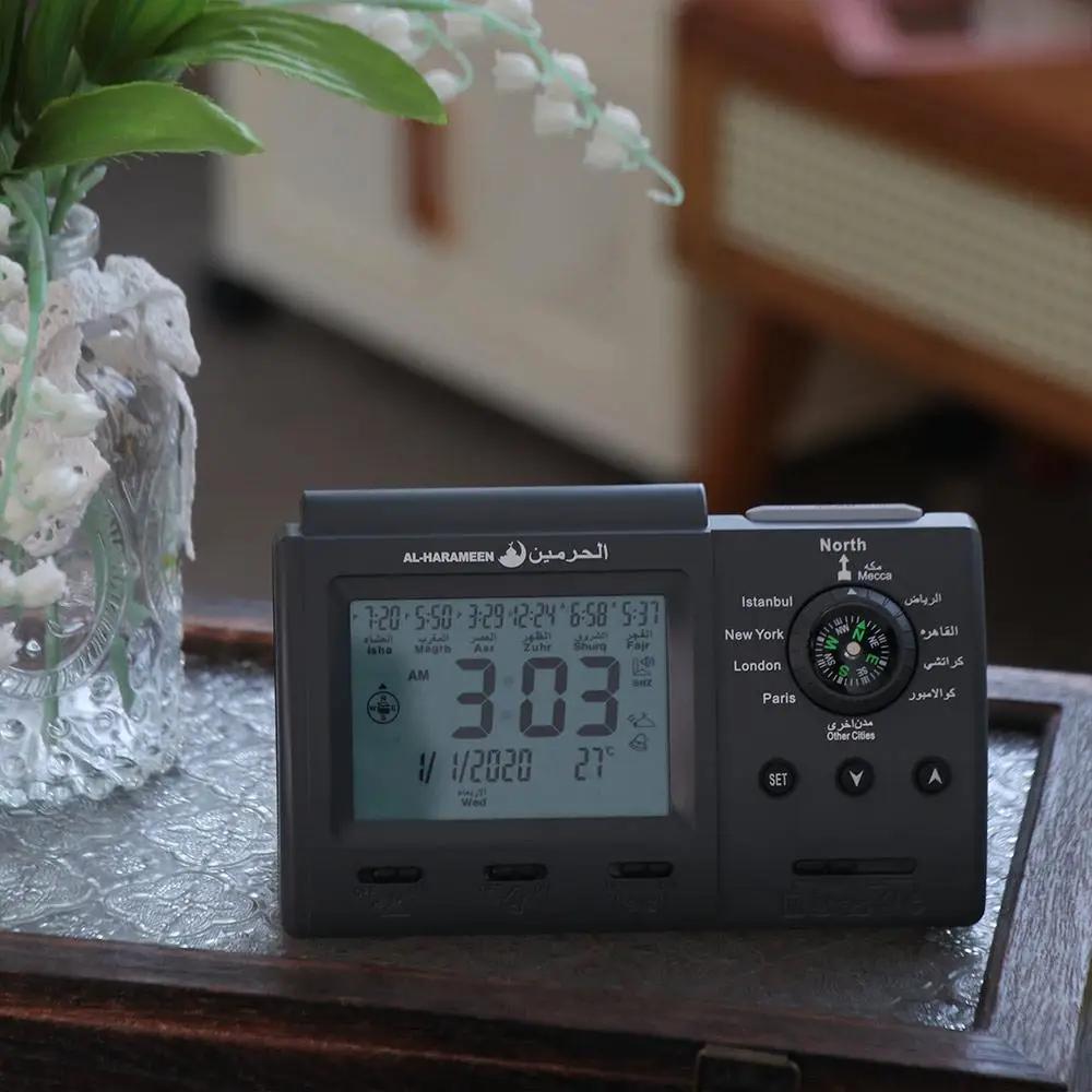 Multi-purpose Muslim Table Clock Easy Setting with Adhan Alarm Tabletop Muslim Clock Temp Display with Qiblah Direction