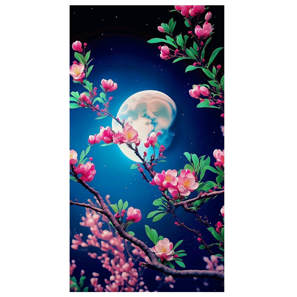 Großes 5D-Diamantgemälde zum Selbermachen, Neuankömmling, Mond, Blumen, Landschaft, voller Diamant-Mosaik, Stickerei, Kreuzstich, Kunst, Heimdekoration