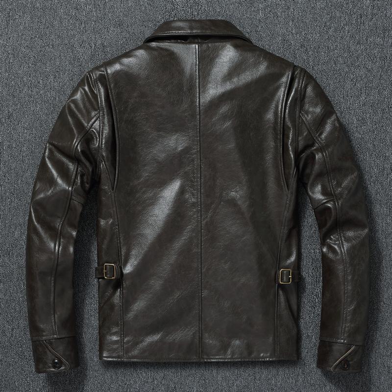 Couro genuíno camada superior jaqueta de couro masculino fino ajuste cera de óleo casaco de couro de vaca primavera outono jaqueta de couro masculino