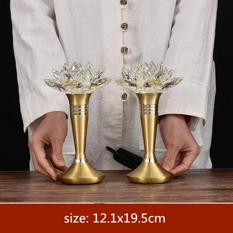 2pcs Chinese Crystal Candle Holder Ornaments Colorful Simulated Candlestick Buddha Hall Worship Home Decor Buddhist Accessories