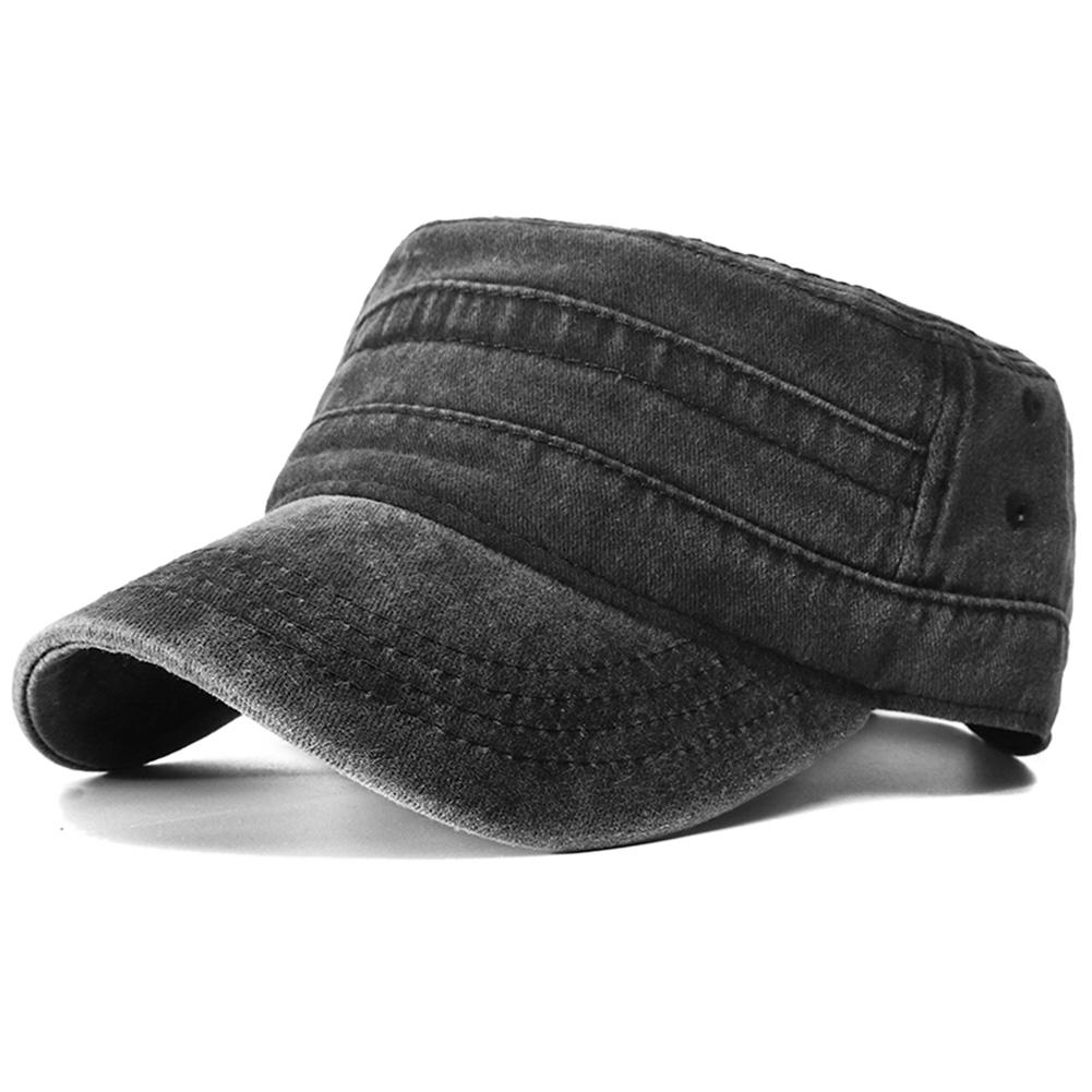 Couleur Militaire Simple Uni Réglable Chapeau Haut Plat Pêche Coton Lavé Vintage Genre Neutre Femmes Hommes Pour Chapeaux Casquette Militaire Extérieur Soleil