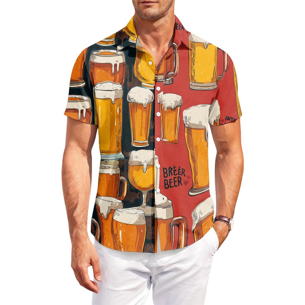 Herren Freizeit Hemd Locker Geschnitten Kurzarm Knopfleiste Bierdruck Leichtes Atmungsaktives Gewebe Sommer Oberteil