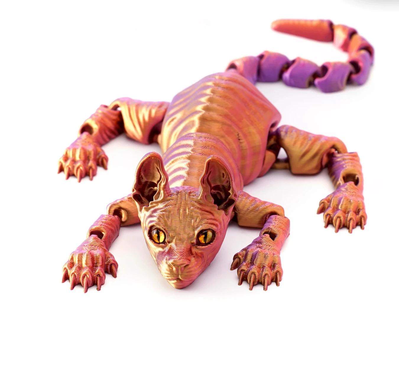

3D-печатная игрушка в виде кошки-сфинкса, реалистичная лысая фигурка, подвижная игрушка-фиджет для кошек, коллекционер, любитель кошек, домашний декор