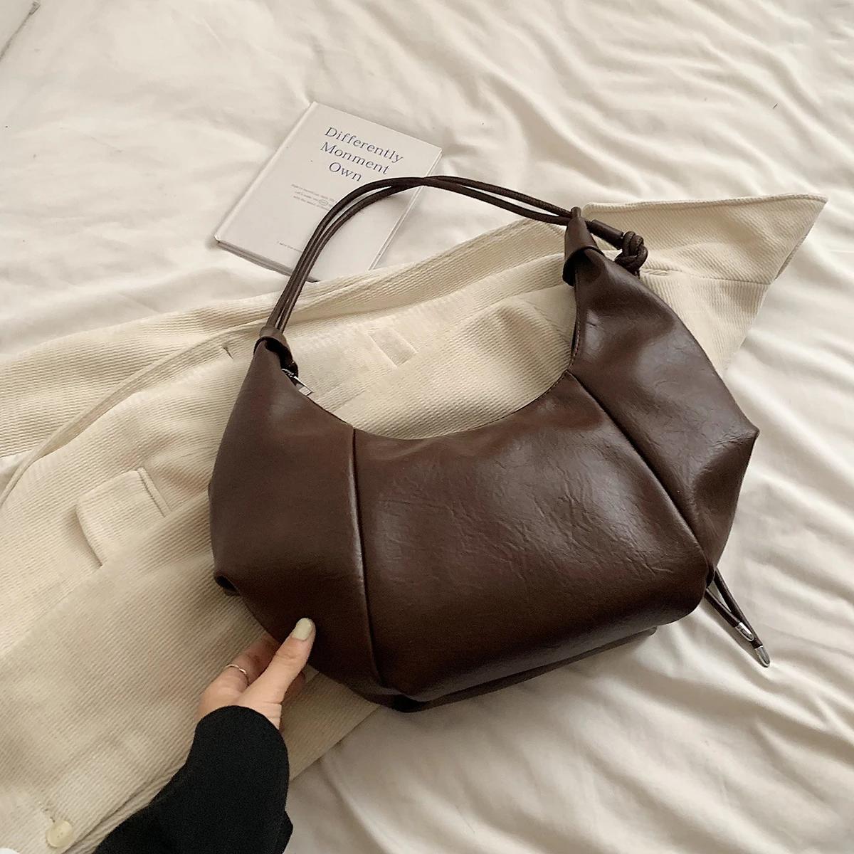 

Дизайнерская маленькая сумка через плечо из искусственной кожи, женские сумки и кошельки, женская мода 2024 Y2K, корейская однотонная сумка через плечо кофейный