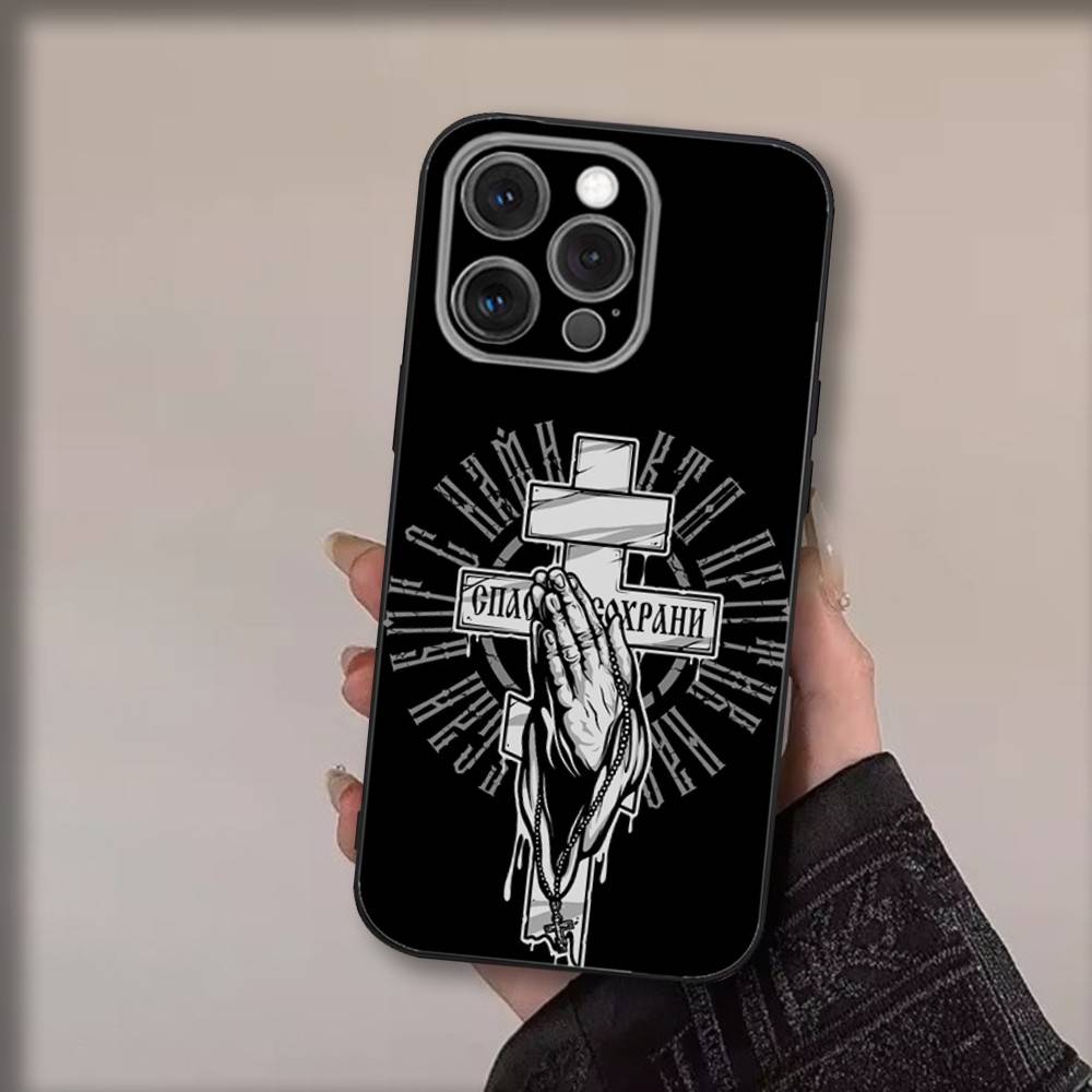 Ortodoxní křesťané Pouzdro na telefon Pro iPhone 17,16,15,14,13,12,11,Pro,Max,Plus,Air,X,XS,XR,SE,8,7,Mini,Měkké Černé Funda